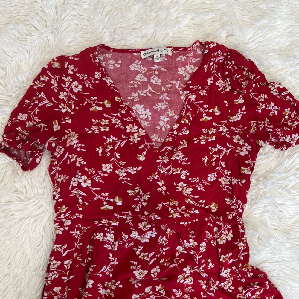 Red floral  V‎ neck maxi dress size S
cottagecore romantic spring style - Picture 6 of 8
